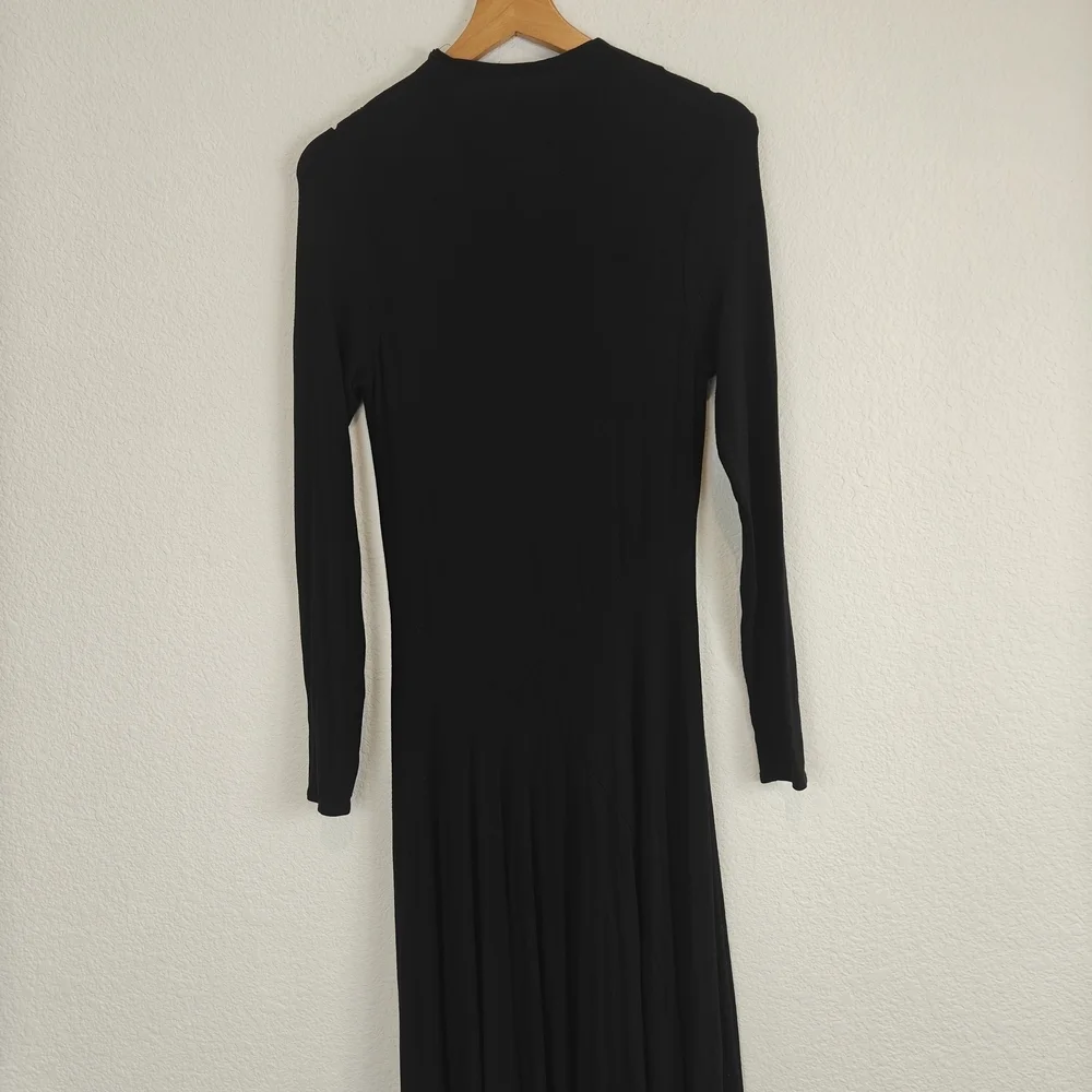 Free People “Beach” Black Mock Neck Longline Maxi Dress XS – Stretchy Boho Chic